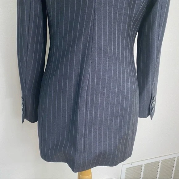 Vintage Escada Margaretha Ley Gray Pinstripe Pure Wool Blazer Size Medium Preppy
